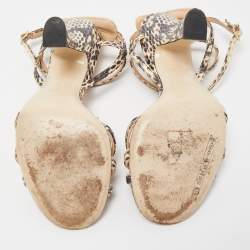 Pre Owned Fendi Black/Beige Python Strappy Sandals Size 37