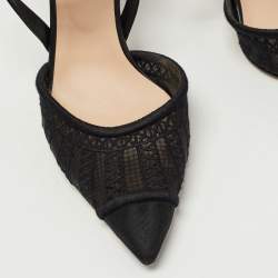 Pre Owned Fendi Black Lace and Leather Colibri Lite Slingback Pumps Size 37