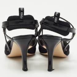 Pre Owned Fendi Black Lace and Leather Colibri Lite Slingback Pumps Size 37