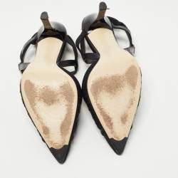 Pre Owned Fendi Black Lace and Leather Colibri Lite Slingback Pumps Size 37