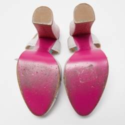 Pre Owned Fendi White Leather Chameleon T Strap Sandals Size 38