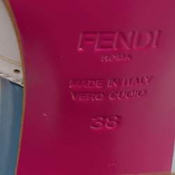 Pre Owned Fendi White Leather Chameleon T Strap Sandals Size 38