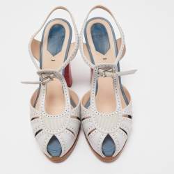 Pre Owned Fendi White Leather Chameleon T Strap Sandals Size 38