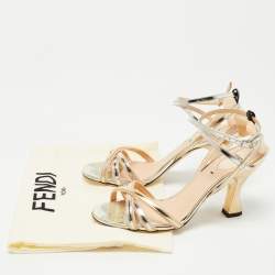 مملوكة مسبقًا Fendi Metallic Silver/Gold Foil Leather Strappy Sandals Size 37