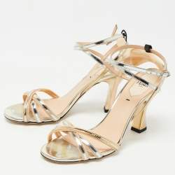 مملوكة مسبقًا Fendi Metallic Silver/Gold Foil Leather Strappy Sandals Size 37