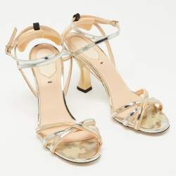 مملوكة مسبقًا Fendi Metallic Silver/Gold Foil Leather Strappy Sandals Size 37