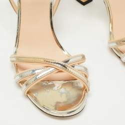 مملوكة مسبقًا Fendi Metallic Silver/Gold Foil Leather Strappy Sandals Size 37