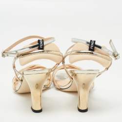 مملوكة مسبقًا Fendi Metallic Silver/Gold Foil Leather Strappy Sandals Size 37