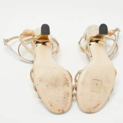 مملوكة مسبقًا Fendi Metallic Silver/Gold Foil Leather Strappy Sandals Size 37