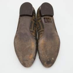 Pre Owned Fendi Brown/Black Zucca Canvas and Leather Cap Toe Flats Size 38.5