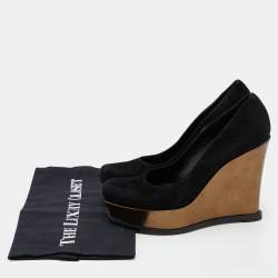 Pre Owned Fendi Black Suede Fendista Wedge Platform Pumps Size 37