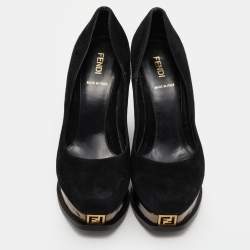 Pre Owned Fendi Black Suede Fendista Wedge Platform Pumps Size 37