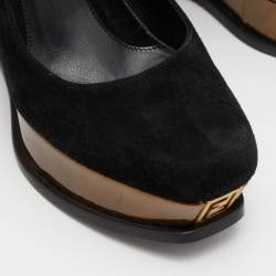 Pre Owned Fendi Black Suede Fendista Wedge Platform Pumps Size 37