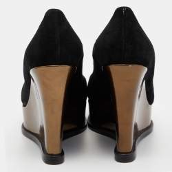 Pre Owned Fendi Black Suede Fendista Wedge Platform Pumps Size 37