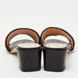 Pre Owned Fendi Brown Zucca Velvet Open-Toe Slide Sandals Size 36