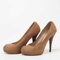 Fendi Brown Python Embossed Leather FF Logo Heel Platform Pumps Size 36.5