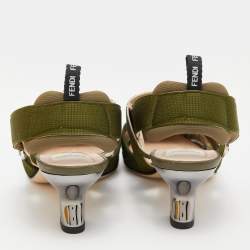 Pre Owned Fendi Multicolor Green Fabric and Nylon Colibri Slingback Sandals Size 37.5