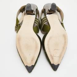 Pre Owned Fendi Multicolor Green Fabric and Nylon Colibri Slingback Sandals Size 37.5
