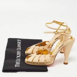 Fendi Beige Snakeskin Leather Ankle Strap Sandals Size 36