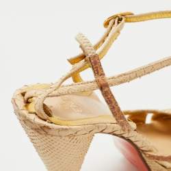 Fendi Beige Snakeskin Leather Ankle Strap Sandals Size 36