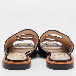 Pre Owned Fendi Black/Brown Suede and Python Cut Out Flat Slides Size 40
