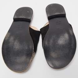 Pre Owned Fendi Black/Brown Suede and Python Cut Out Flat Slides Size 40