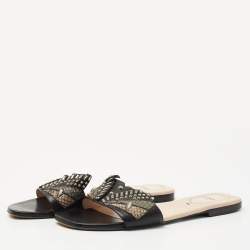 Fendi Black Leather Studded Flat Slides Size 40