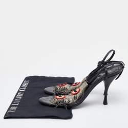 Pre Owned Fendi Black Leather Metal Peacock Feather T-Strap Sandals Size 39