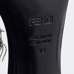 Pre Owned Fendi Black Leather Metal Peacock Feather T-Strap Sandals Size 39