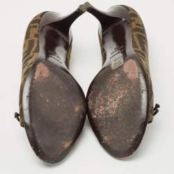 Pre Owned Fendi Brown Zucca Canvas Bow Peep Toe Pumps Size 36