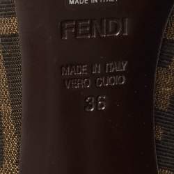 Pre Owned Fendi Brown Zucca Canvas Bow Peep Toe Pumps Size 36