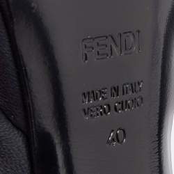 Pre Owned Fendi Navy Blue Leather and Croc Embossed Leather Logo Loafer Platform Pumps Size 40