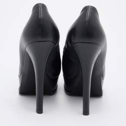 Pre Owned Fendi Navy Blue Leather and Croc Embossed Leather Logo Loafer Platform Pumps Size 40