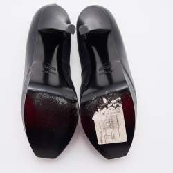 Pre Owned Fendi Navy Blue Leather and Croc Embossed Leather Logo Loafer Platform Pumps Size 40