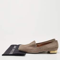 Pre Owned Fendi Brown Suede Studded Heel Smoking Slippers Size 40