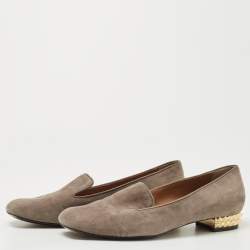 Pre Owned Fendi Brown Suede Studded Heel Smoking Slippers Size 40