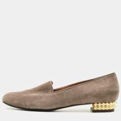 Pre Owned Fendi Brown Suede Studded Heel Smoking Slippers Size 40