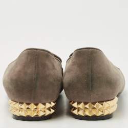 Pre Owned Fendi Brown Suede Studded Heel Smoking Slippers Size 40