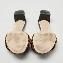 Pre Owned Fendi Brown Velvet FF Logo Slide Sandals Size 39
