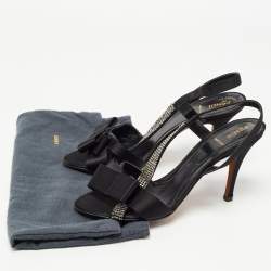 مملوكة مسبقًا Fendi Black Satin Crystal Embellished Slingback Sandals Size 39