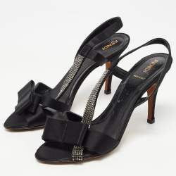 ممل وكة مسبقًا Fendi Black Satin Crystal Embellished Slingback Sandals Size 39