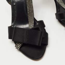 مملوكة مسبقًا Fendi Black Satin Crystal Embellished Slingback Sandals Size 39