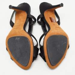 مملوكة  مسبقًا Fendi Black Satin Crystal Embellished Slingback Sandals Size 39