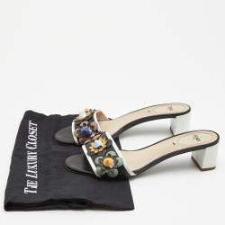 Pre Owned Fendi Multicolor Leather Flowerland Slides Sandals Size 39