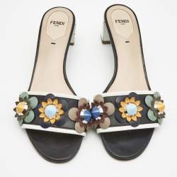 Pre Owned Fendi Multicolor Leather Flowerland Slides Sandals Size 39