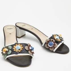 Pre Owned Fendi Multicolor Leather Flowerland Slides Sandals Size 39
