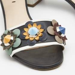 Pre Owned Fendi Multicolor Leather Flowerland Slides Sandals Size 39