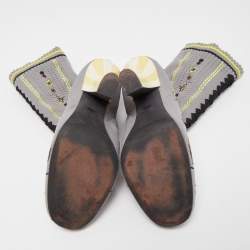 Pre Owned Fendi Grey Floral Embroidered Knit Fabric Sock Ankle Boots Size 40