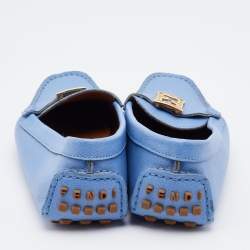 Fendi Blue Leather FF Logo Slip On Loafers Size 36
