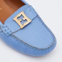 Fendi Blue Leather FF Logo Slip On Loafers Size 36